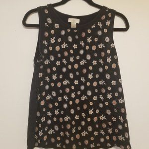 Loft - M - Black Floral Sleeveless Blouse